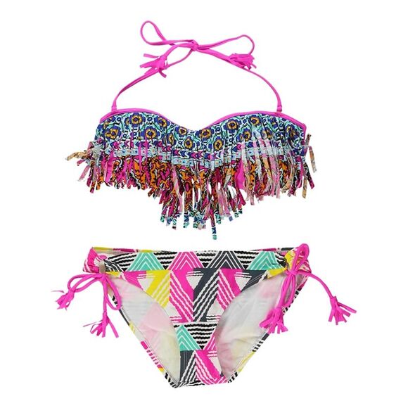 Raisins Womens Printed Fringe 2 Piece Bikini, pink, M - Picture 1 of 1